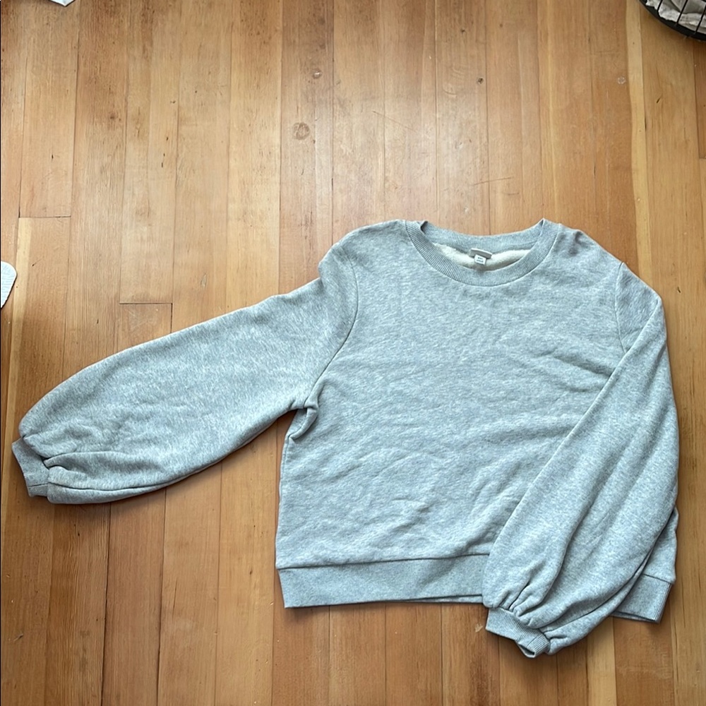 Balloon Sleeve Gray Crewneck Sweatshirt